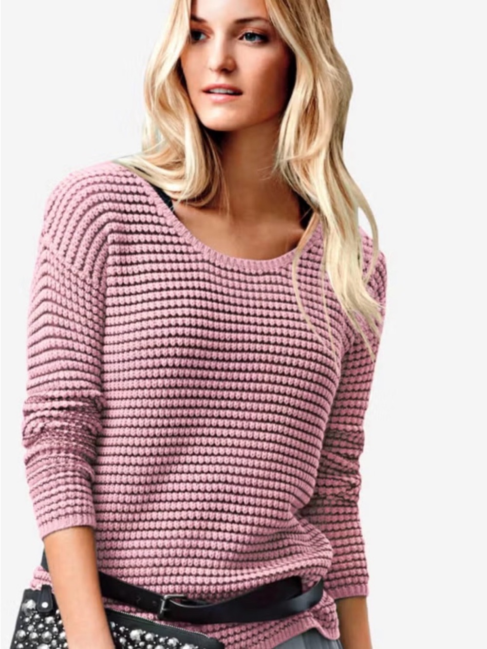 ellos Pink Ribbed Scoop-Neck Sweater